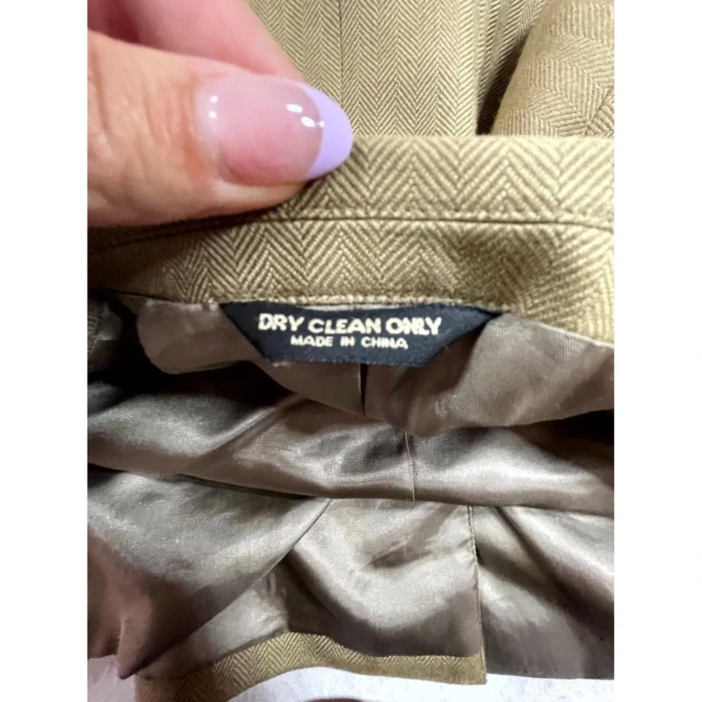Chaps Ralph Lauren Blazer Jacket Men Tan Silk Herringbone Sport Coat Notch Lapel